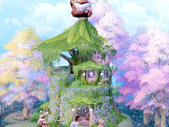 鲜花簇锦的湖中树屋截图