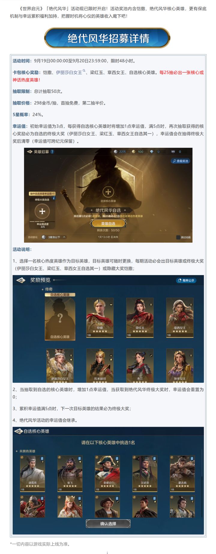 新活动资讯丨「绝代风华」活动限时返场，25抽必得核心！截图