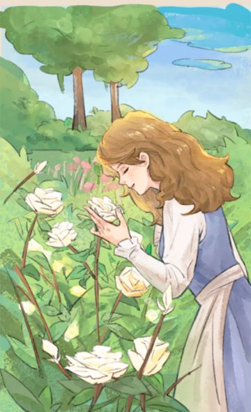 壁纸 | 蓝裙少女识花香