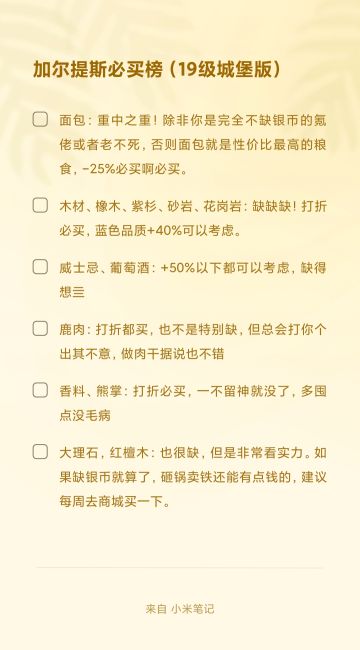 加尔提斯必买榜（19级城堡版）