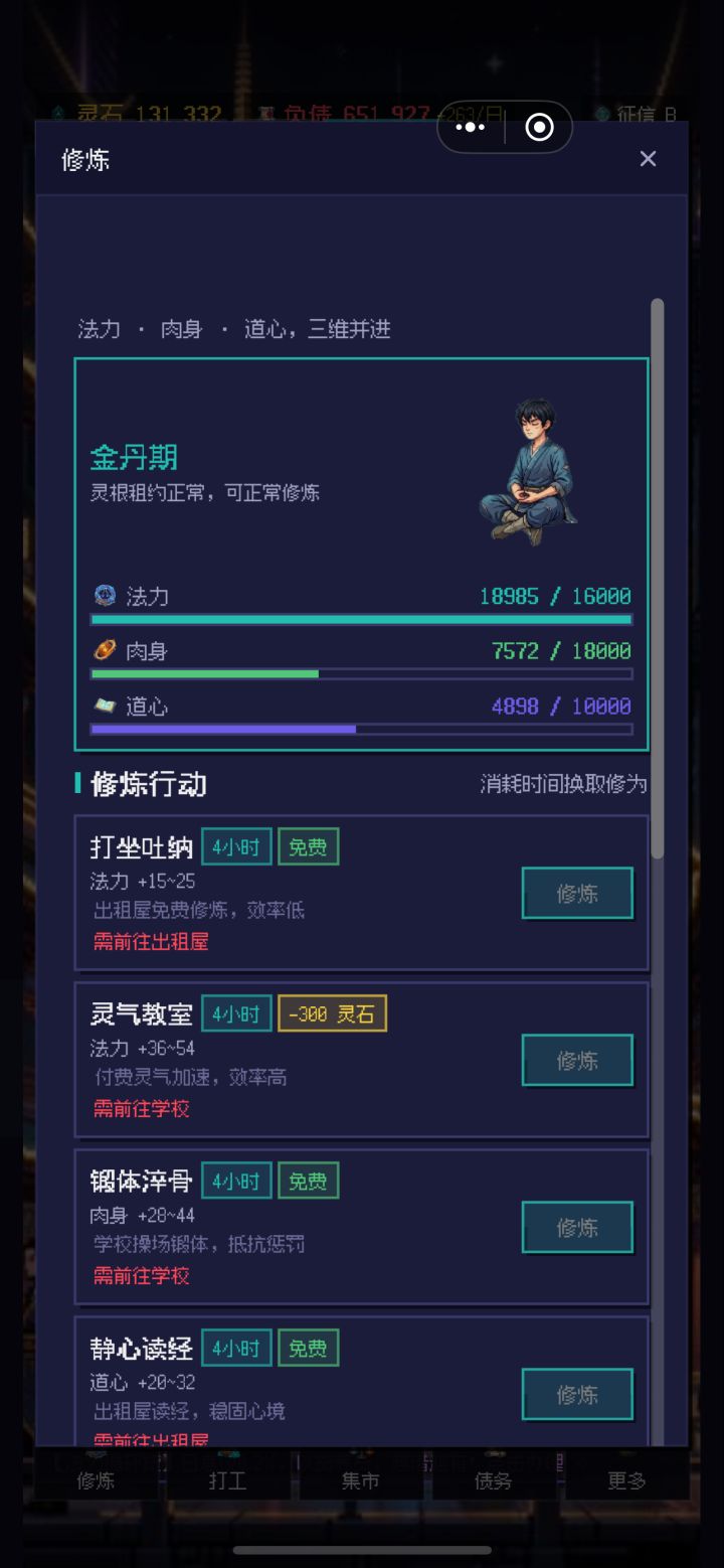 金丹期+5级灵符铺。后期刷道心肉身太累了。截图