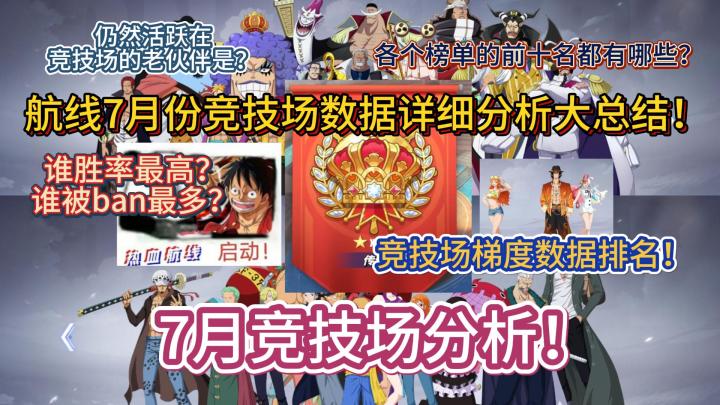 航线7月份竞技场数据详细分析大总结!——4,t2,竞技场梯度数据排名!各个榜单的前十名都有哪些?仍然活跃在竞技场的老伙伴是?谁胜率最高?谁被ban最多?【航海王热血航线】截图