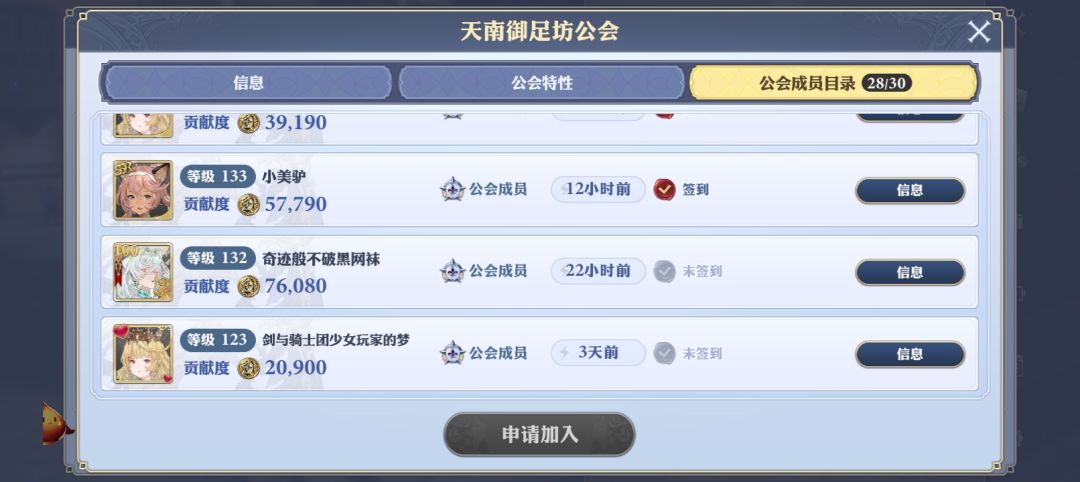 天南御足访公会长期不在线玩家,共计9位。 1