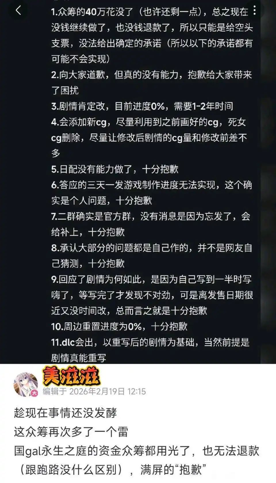 众筹40万暴雷 国gal风评完蛋！ 5