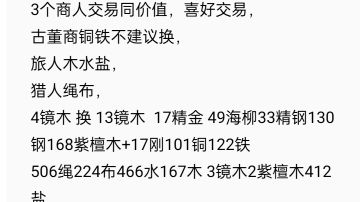 各个资源点探索价值（交易，换钱，升级材料）