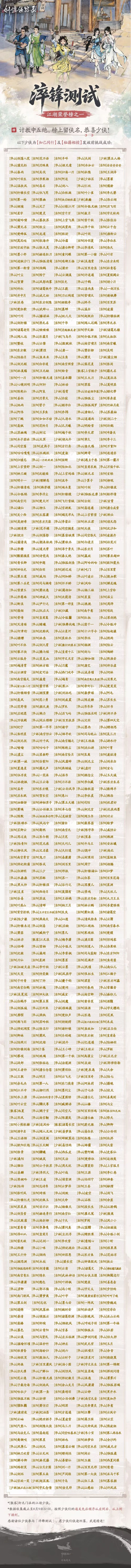 江湖留名!《剑隐侠踪录》荣誉榜单正式公布截图
