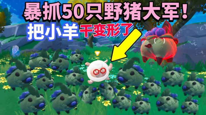 蛋仔派对神奇艾比:暴抓50只花果猪野猪军团!把小羊直接干变形了截图