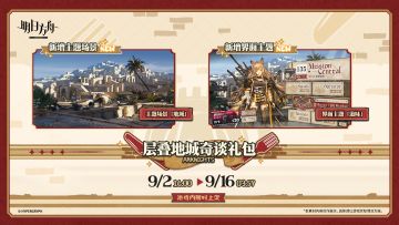 【新增主题场景】
//地城
地城层叠交错，地城杂乱无章。似乎往哪走都是出路，又似乎往哪走都会晕头转向。向上？还是向下？
【新增界面主题】
//滋味
泰拉有滋有味，乘上拂遍大地的风。
_____________
新增主题场景【地城】，新增界面主题【滋味】，限时上架
礼包贩售时间：9月2日16:00 - 9月16日03:59