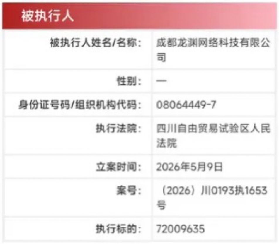 【快讯】物华弥新母公司龙渊网络被强制执行 2