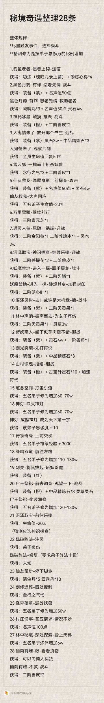 秘境奇遇总结篇