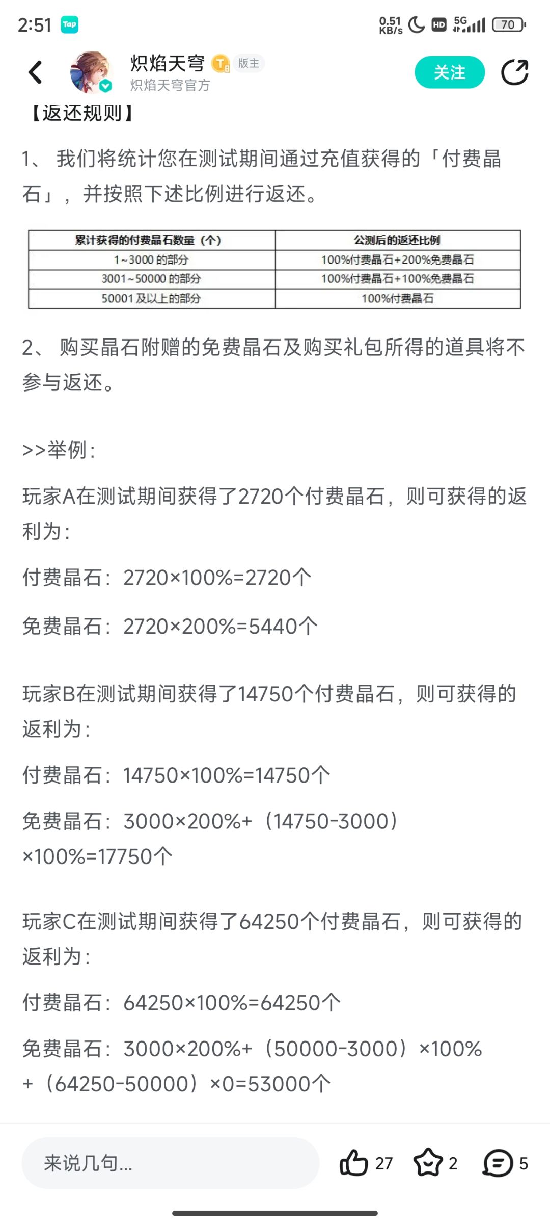 返利不是免费晶石应该是付费晶石的2倍吗? 2