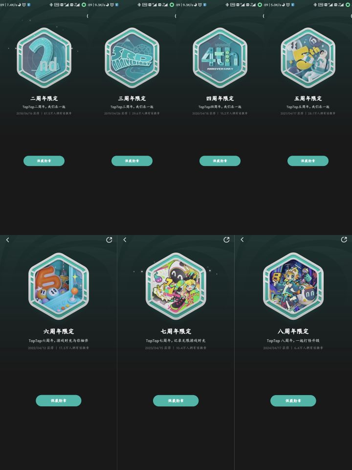 为什么从二周年到七周年的纪念徽章截图