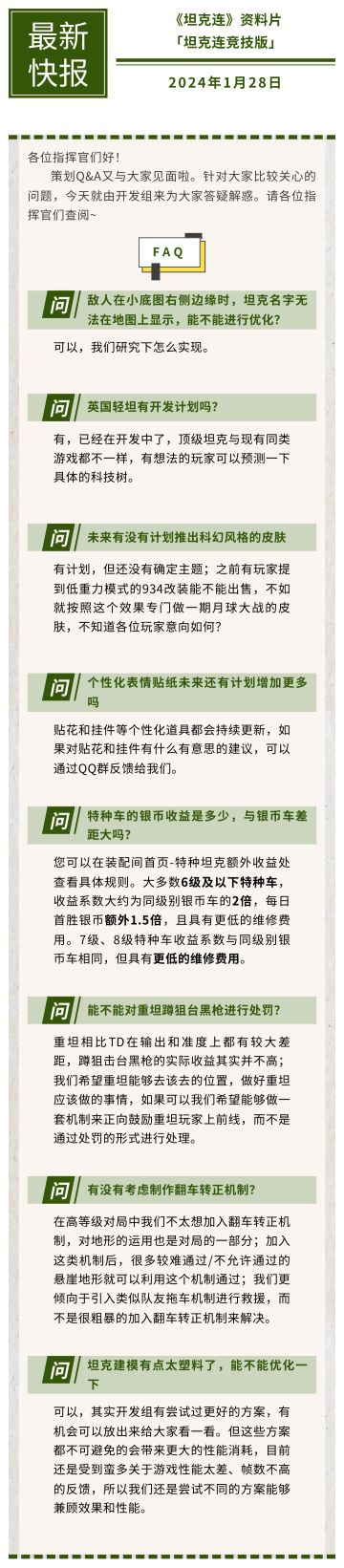 #坦克连# 官方FAQ丨2024年第4期策划Q&A