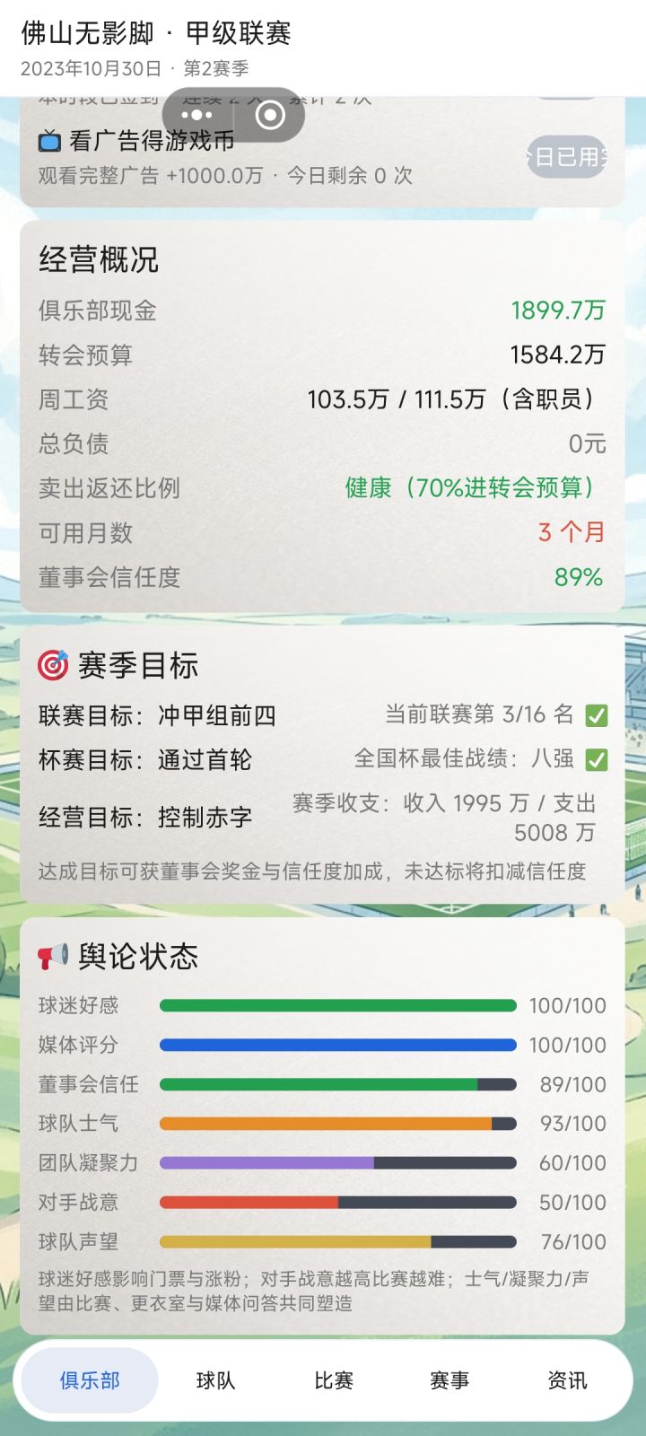 这个工资帽我也是醉了！！！
工资帽的设定很有意思，作为玩了二十年的FM足球经理的球迷玩家来说，我觉得这个游戏设定挺不错，很贴合现代足球发展趋势。
但是！！但是！！！但是！！！
作为合同的严谨性，工资周薪签多少是多少，不应该在赛季进行中，每个人的薪资都在变动😂，这个游戏这样设定相当不合理，让玩家很被动！
合同就是合同，球员签了5万周薪，在合同框架内就不能变动，球员身价变化不能影响合同周薪的变动才对，截图