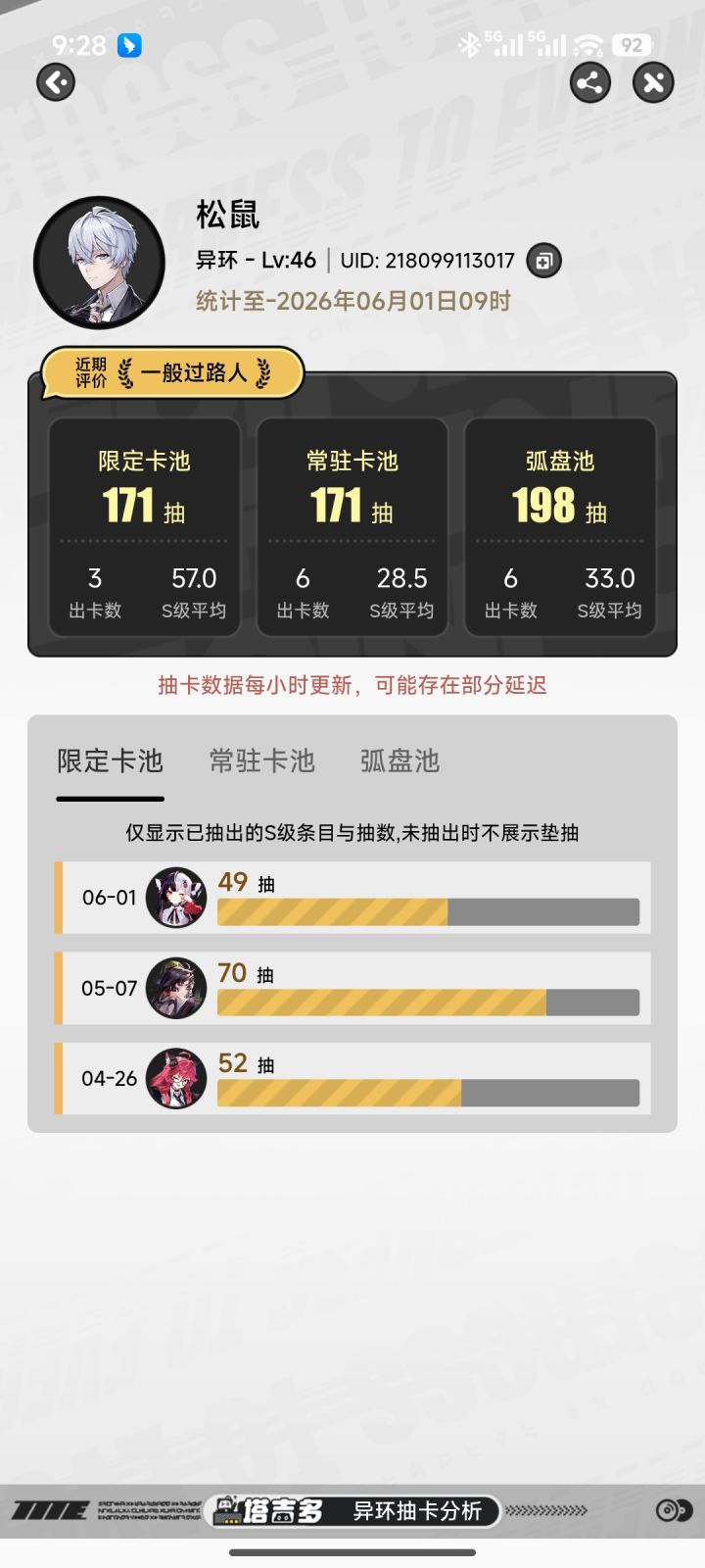 我感觉就弧盘池比较非,up和常驻池子还算欧,没想到就这样还只是路人,不敢想欧皇有多欧截图