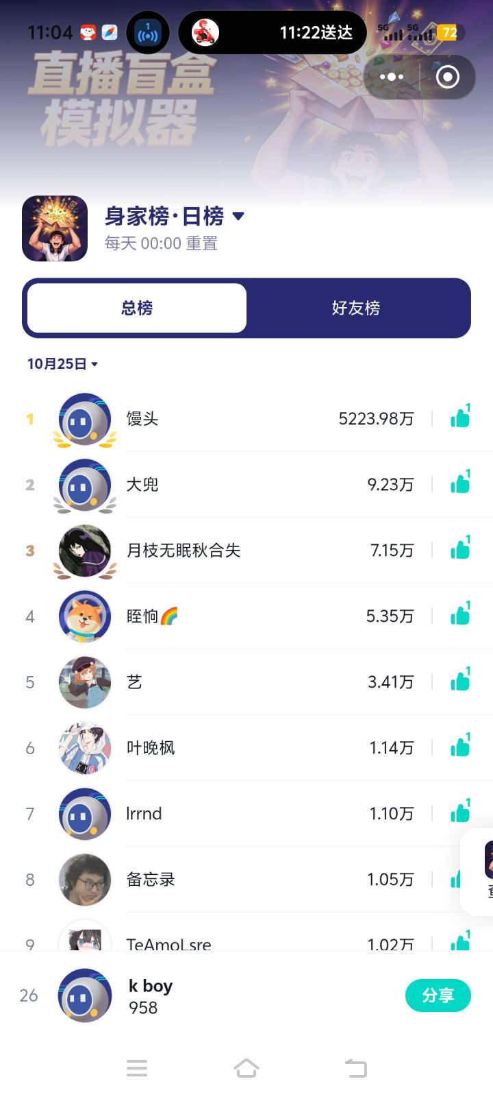 这榜一一晚上5000多万怎么做到的😱?截图
