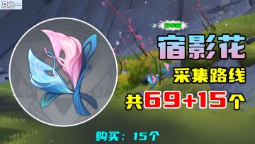 【原神】宿影花采集路线（69+15个，效率篇），购买：15个