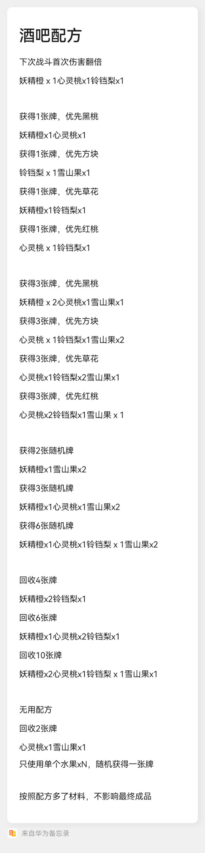 酒吧配方截图