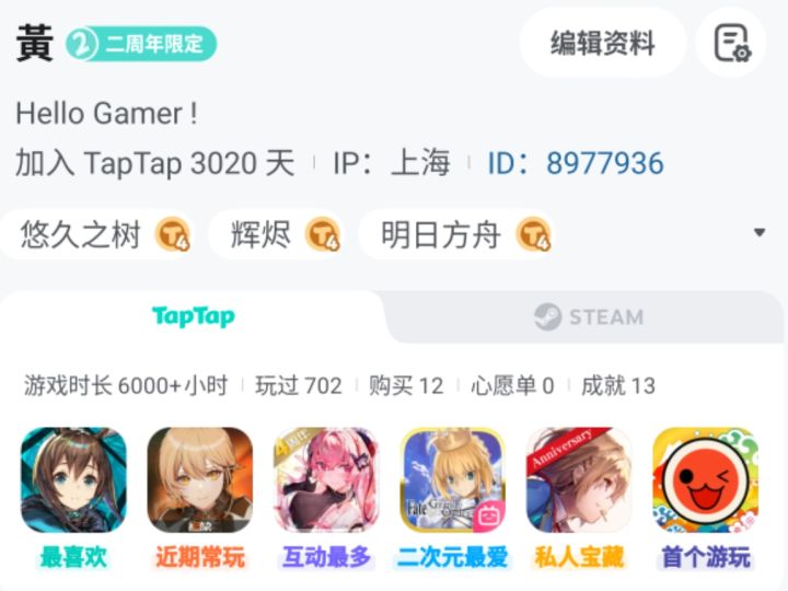 你要不要看看taptap给我统计的最喜欢的游戏是谁[表情_困]
填过两次测试一次机会都不给我 很失落[表情_叹气]截图