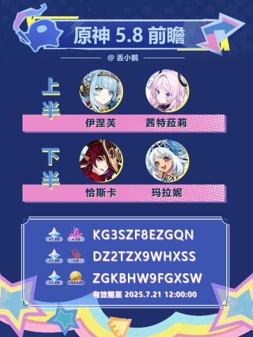 【原神5.8】前瞻兑换码