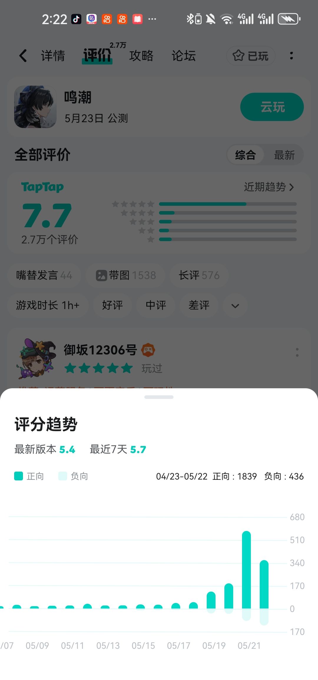 不断降低的评分 1