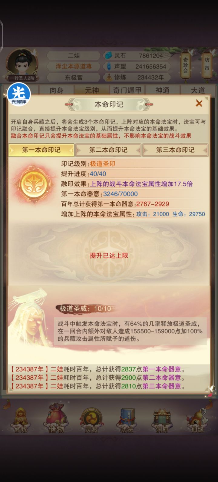 零氪本命印记满级截图