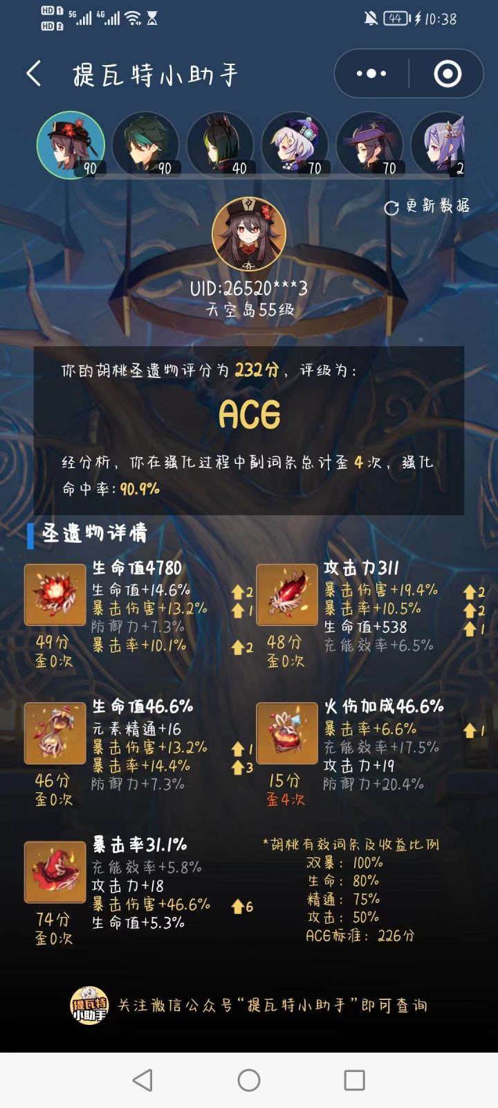 胡桃圣遗物截图