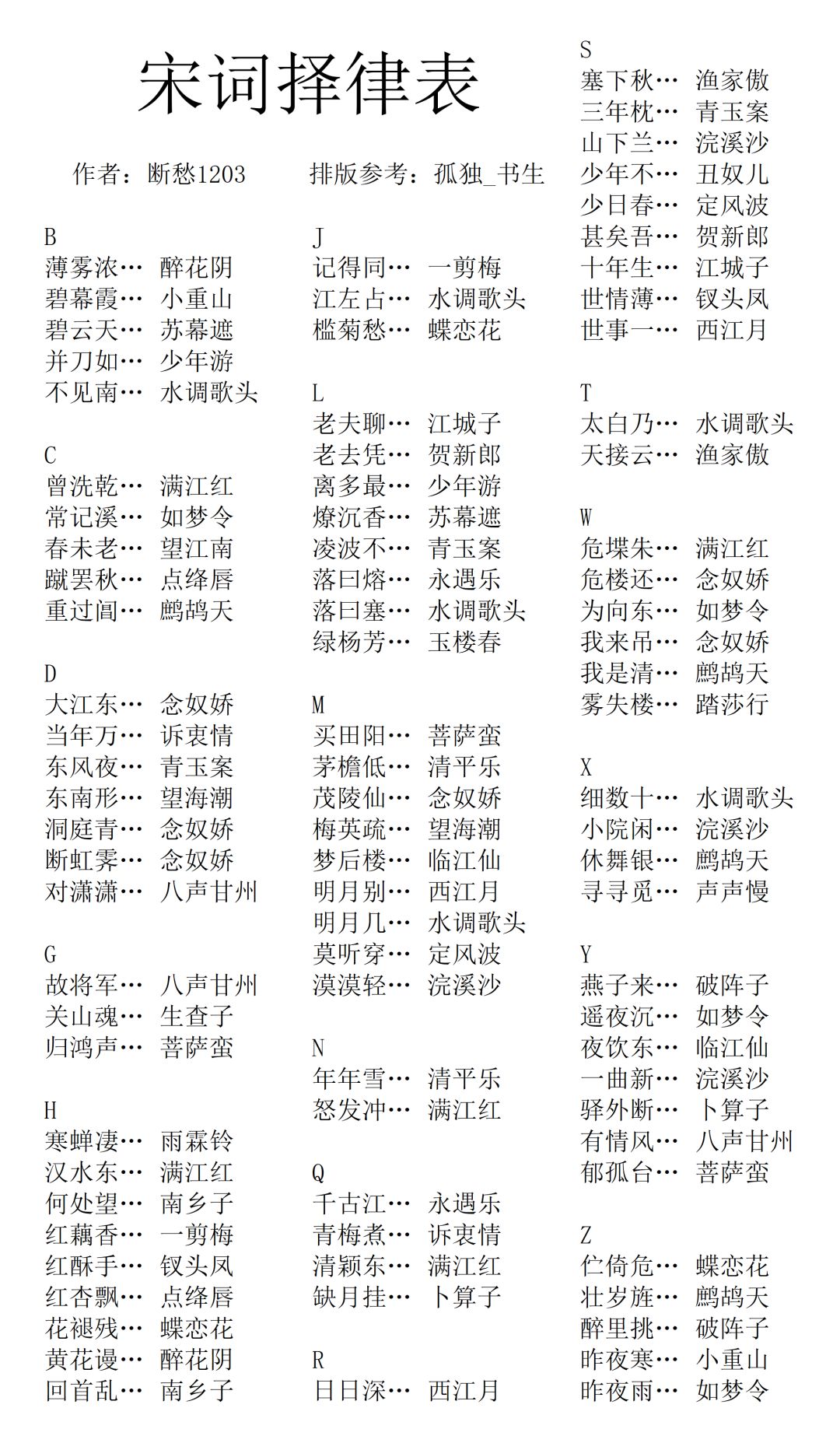 【无悔华夏】新版《宋词择律表》 2