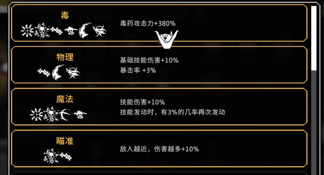 毒骑初步初步形态连锁公式：
剧毒扩散+神经毒素+启动飞镖+毒气爆炸+毒刃+涂毒#无限深渊截图