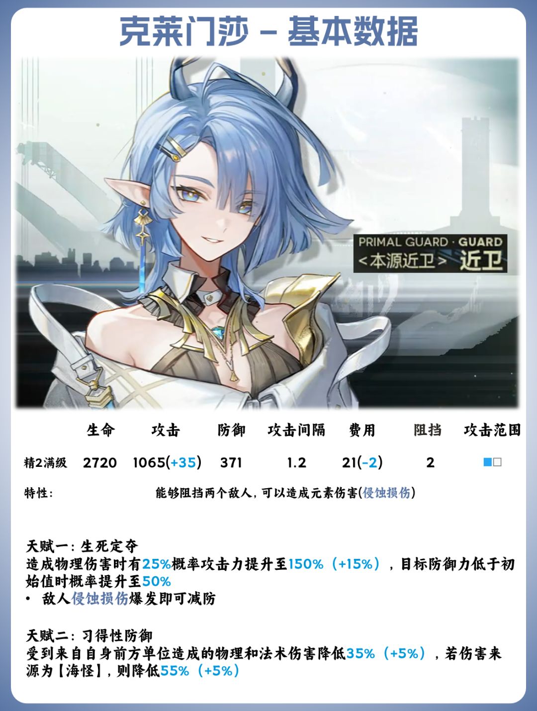 干员测评【克莱门莎】-超高伤新时代近卫 2