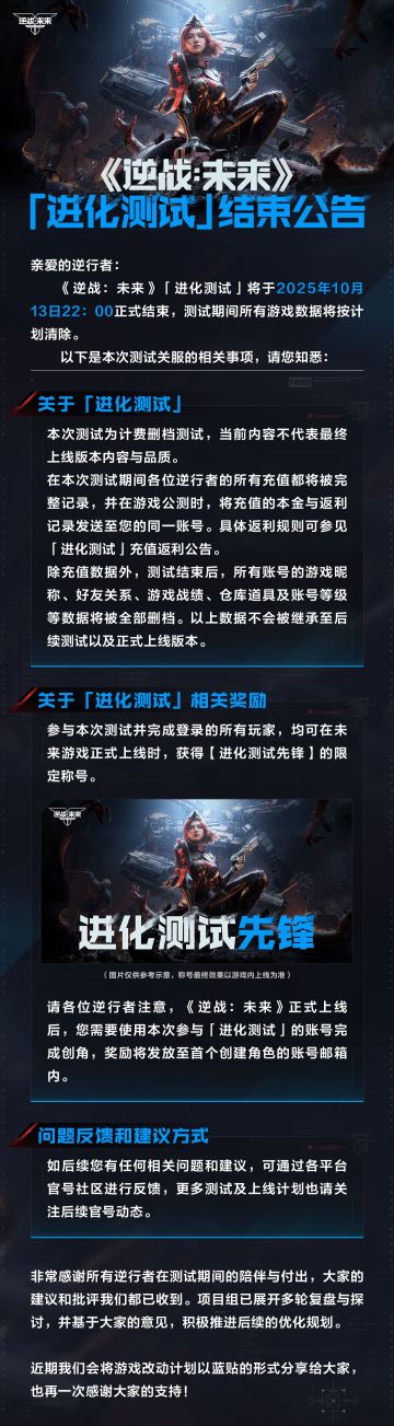 《逆战：未来》「进化测试」结束公告