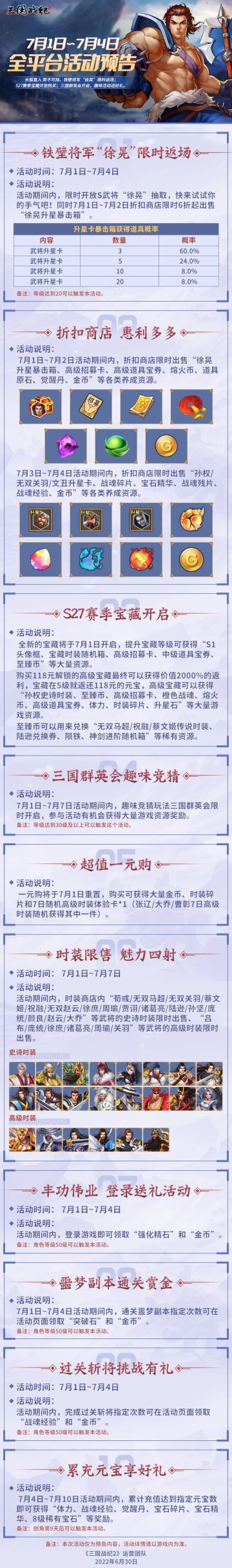 《三国战纪2》7月1日~7月4日全平台活动预告