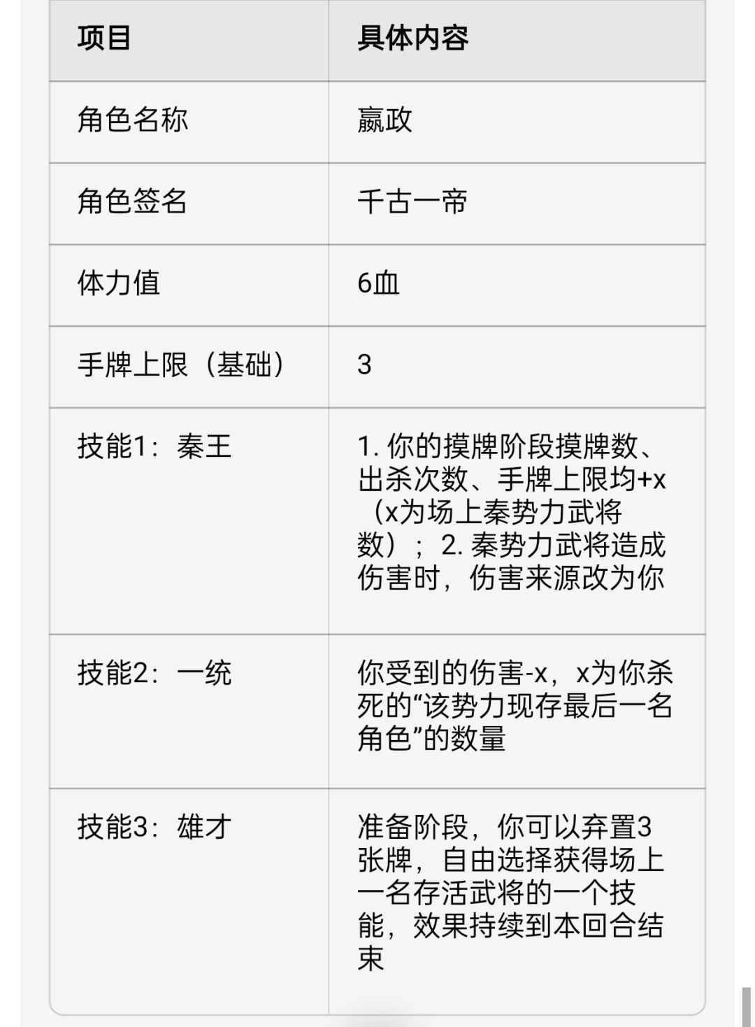 嬴政,武将设计 1