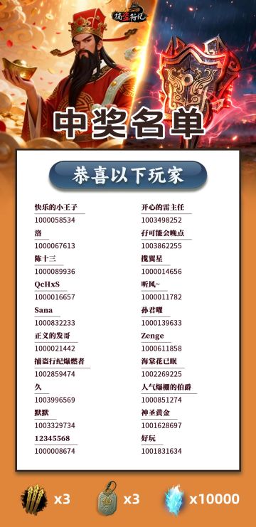 《捕盗行纪》| 无尽噩梦6 | 中奖名单