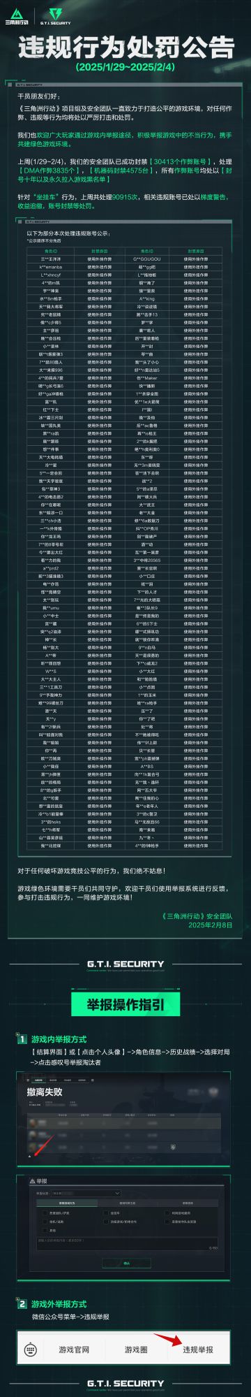 《三角洲行动》违规行为处罚公告(1.29～2.4）