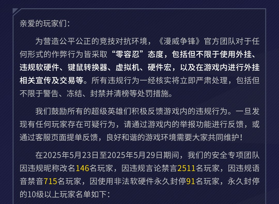 《漫威争锋》违规处罚公告 VOL.25 2