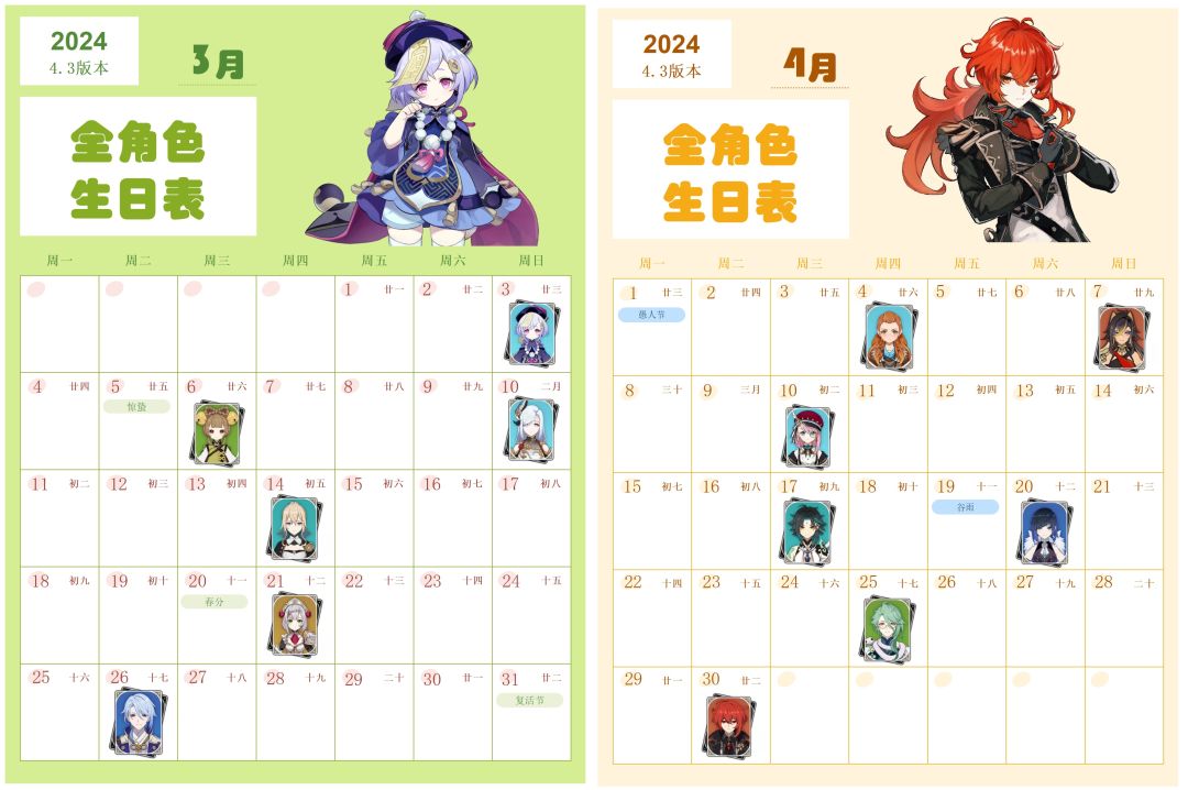 截止4.3版本原神角色生日合集 3