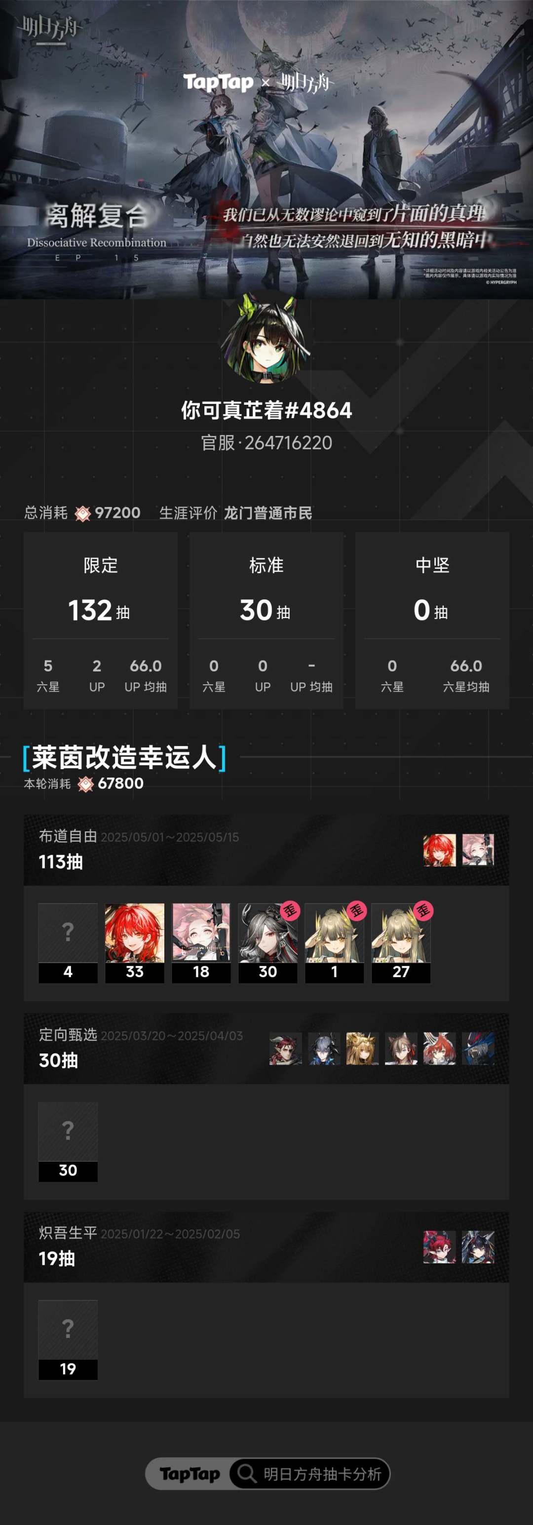#明日方舟抽卡分析 
#明日方舟抽卡分析 #游戏日常 #欧皇附体截图