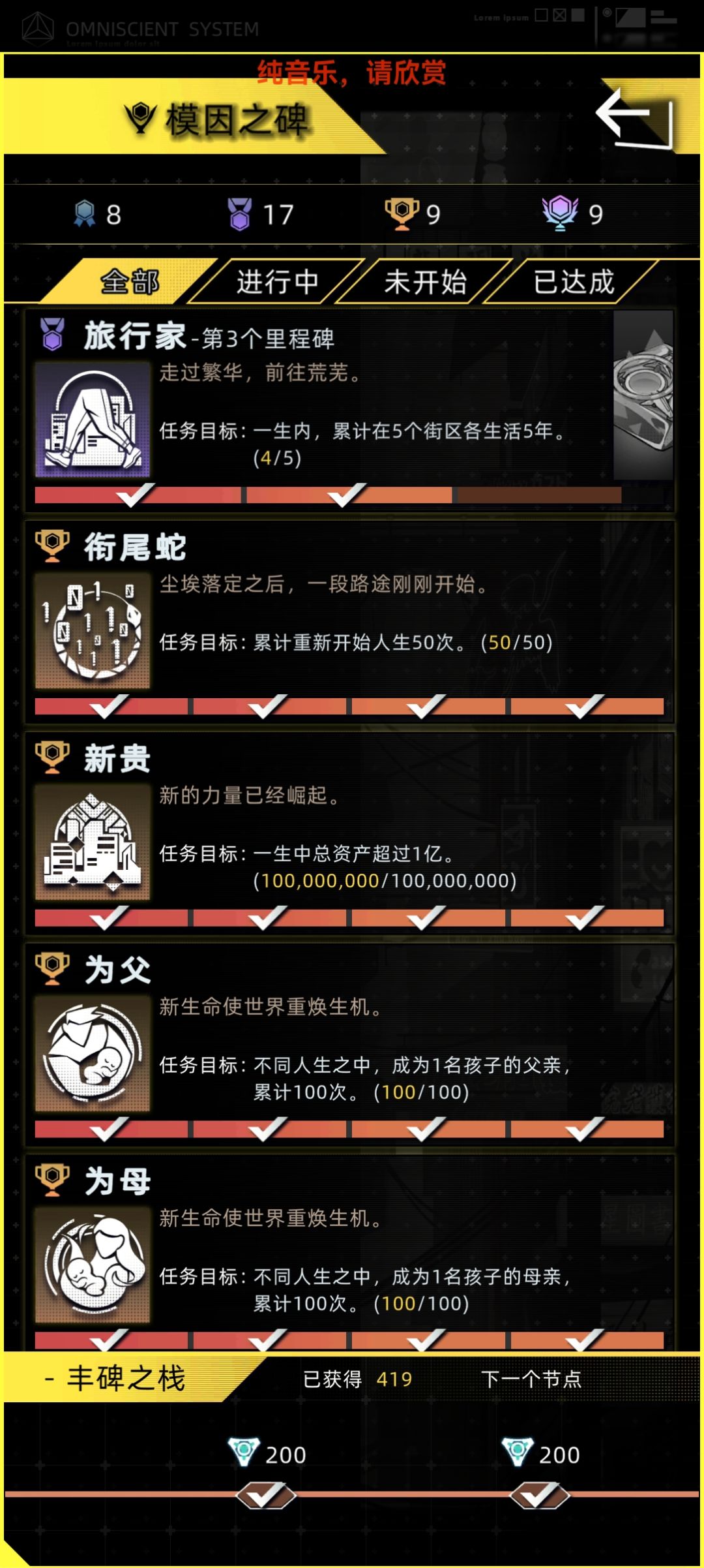 至今没完成的成就 1