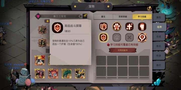 请问图上的宠技能状态,打瑞亚的祝福是必定填到空格子里吗截图