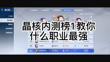 晶核内测榜一告诉你PVP什么职业最强。学会轻松上榜