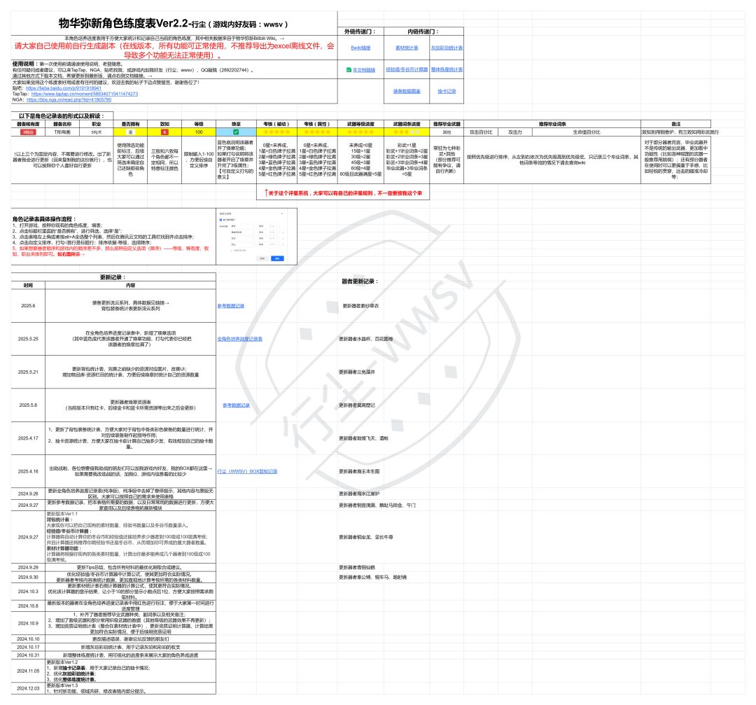 物华弥新角色练度表/记录表【云文档格式】 2