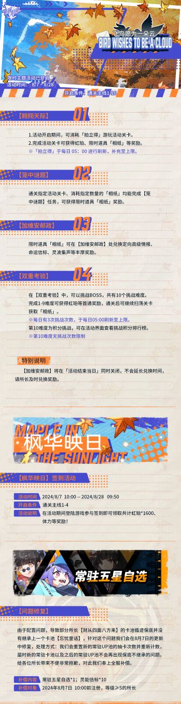 《飞跃虹镜》“飞鸟愿为一朵云”限时活动即将开启