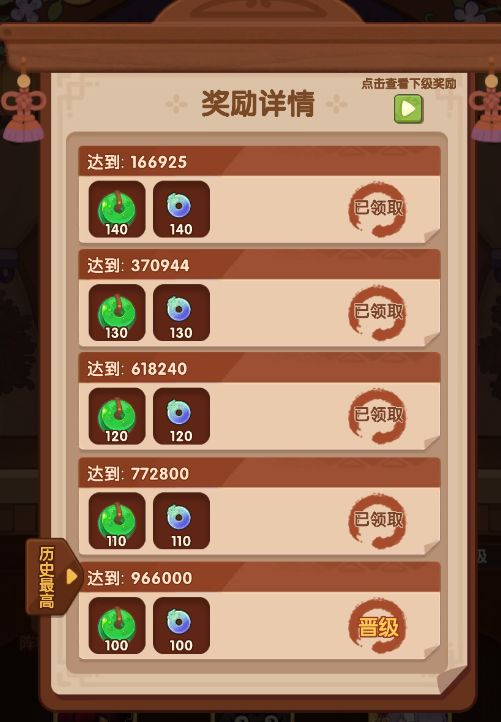 绞尽脑汁才勉强算够郡5档，用跑分把全部都跑了，然后发现，只需小调一下州4档基本都能过，奖励还只差20，打算晋级了省点脑子[表情_思考]截图