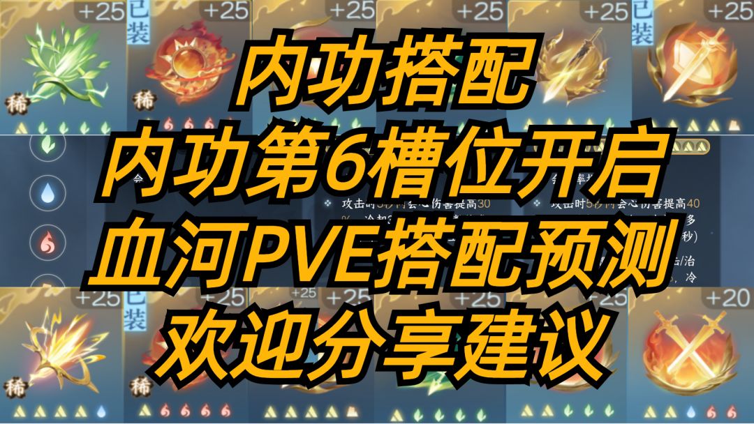 内功搭配：内功第6槽位开启，血河PVE搭配预测，欢迎分享建议。截图