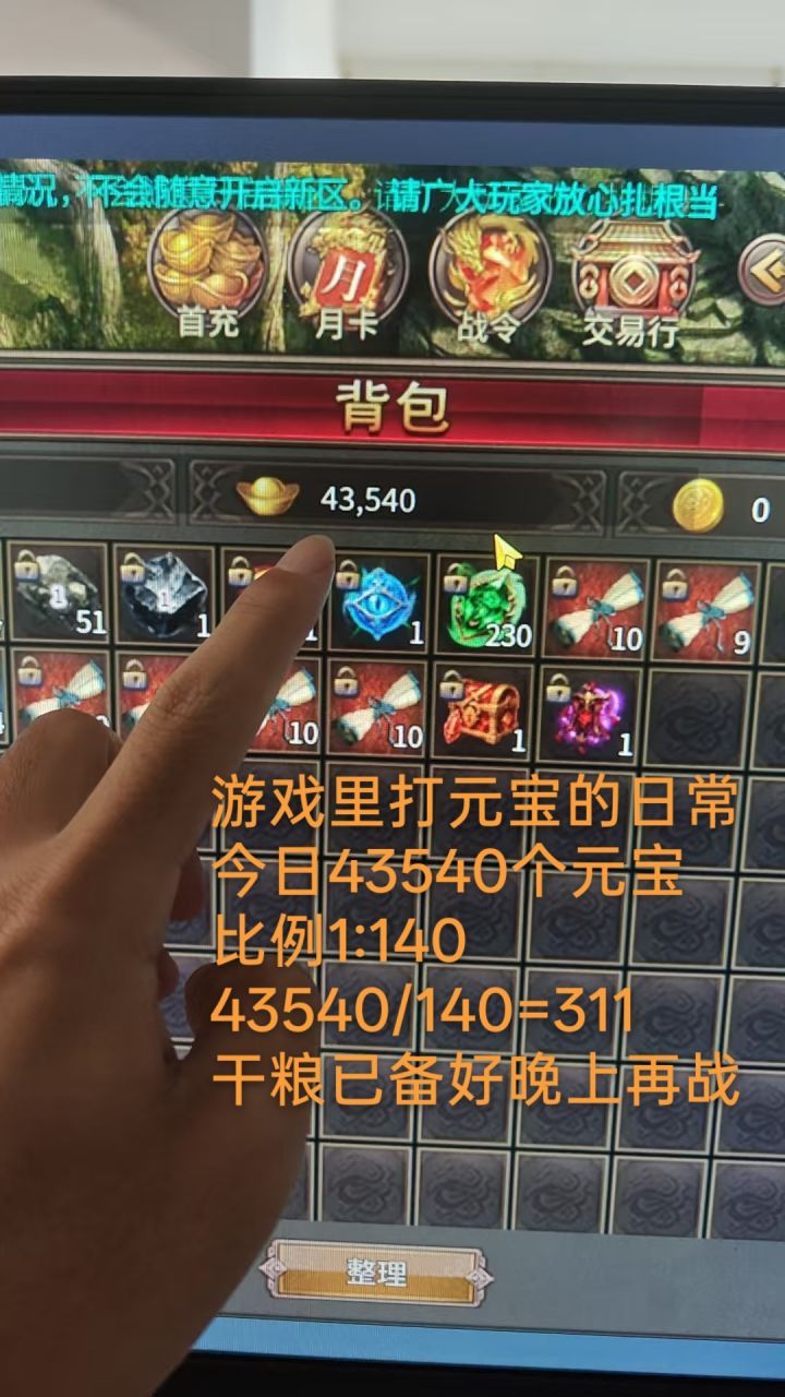 游戏里打元宝的日常截图