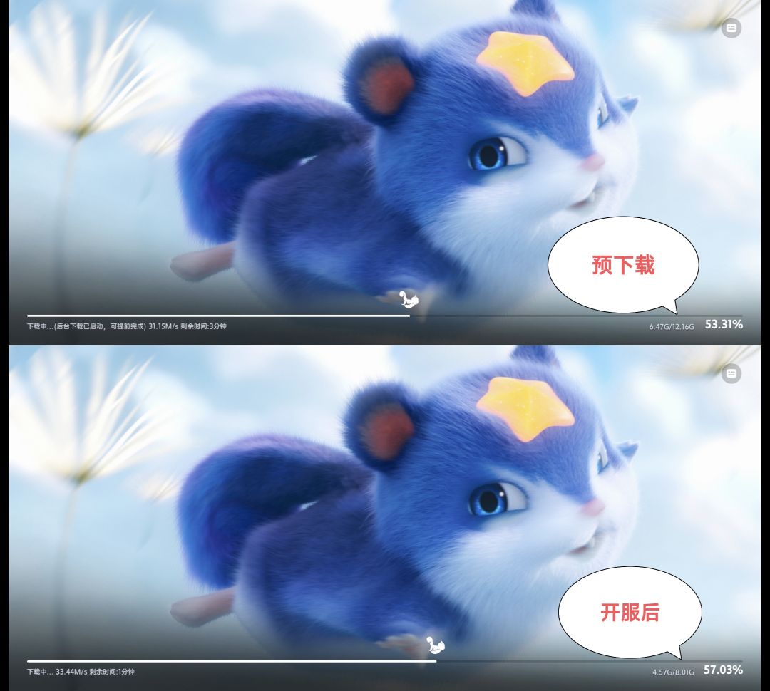开服后比预下载占用仅多1GB+,8GB白更了。 1