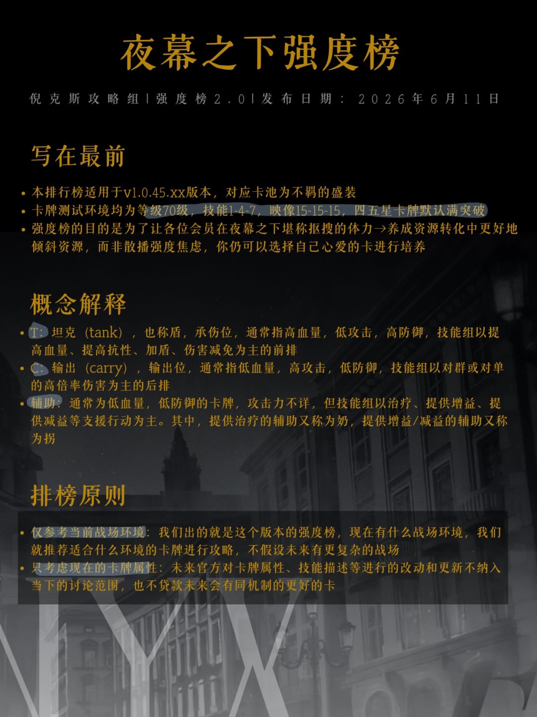 夜幕之下强度榜（分榜）截图