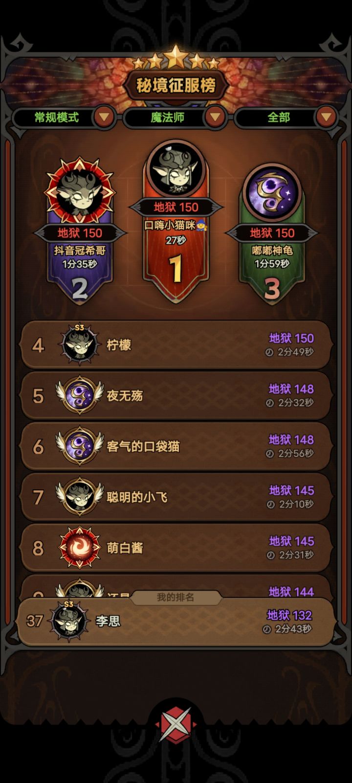 法师地狱150,27秒通关真牛逼呀举报都没用截图