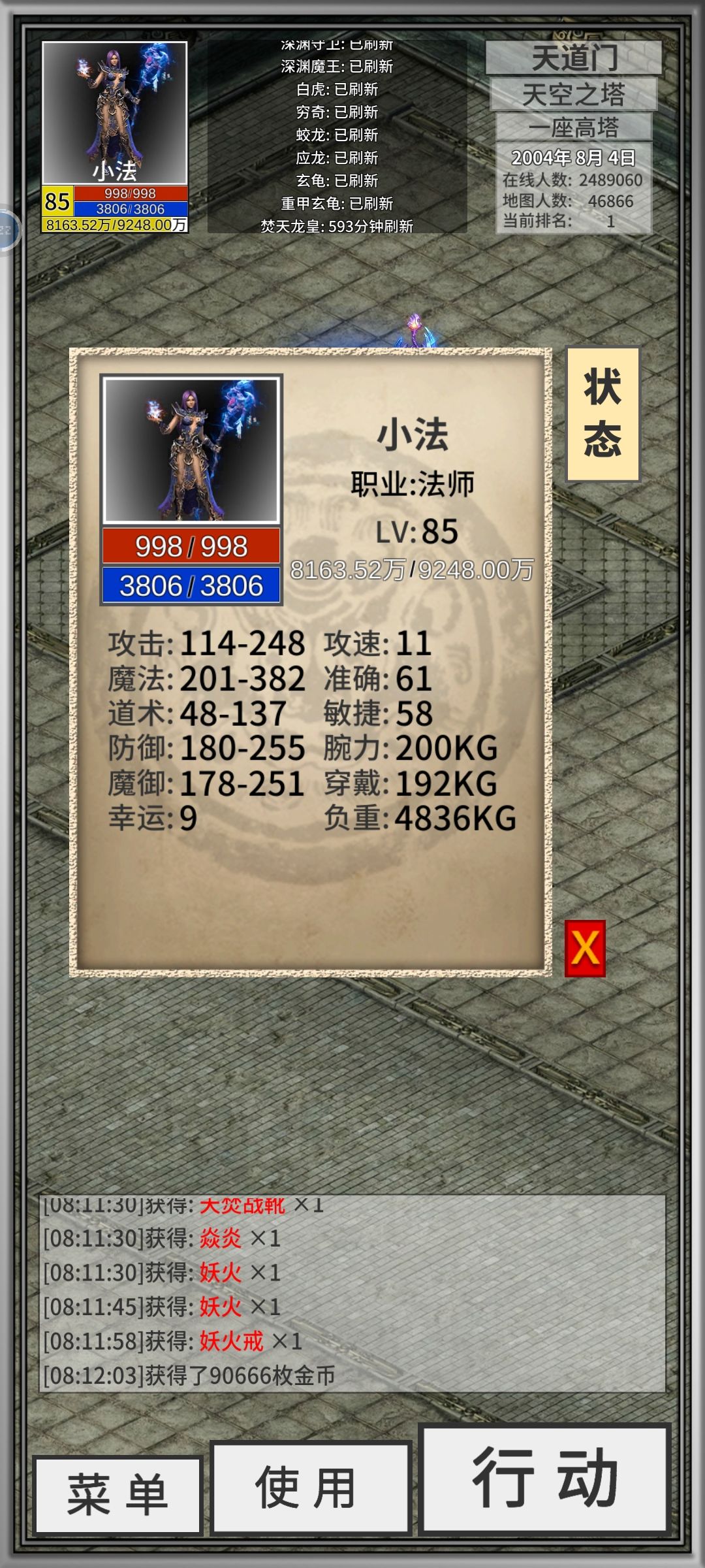法师龙皇全自动属性与药品设置 2